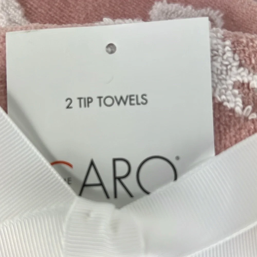 CARO Home Bath Towel Set Pink White Bow Pattern Bath Tip 4 PC NEW